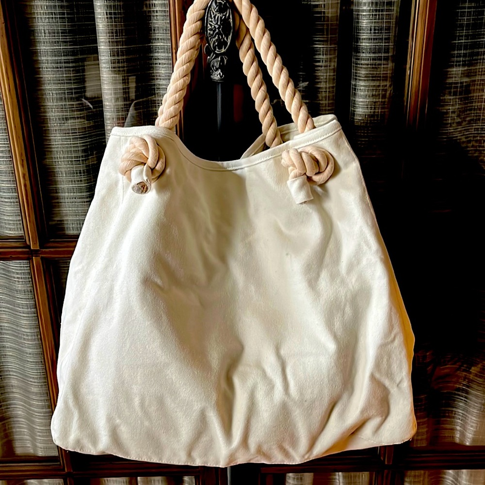 Cream canvas slouchy tote bag with soft rope handles by J. Jill